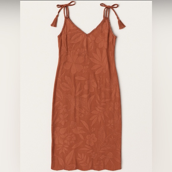 Aerie Dress L Rust Orange Lace Midi Boho Floral Crochet Slip Tassel 11 - Picture 2 of 8